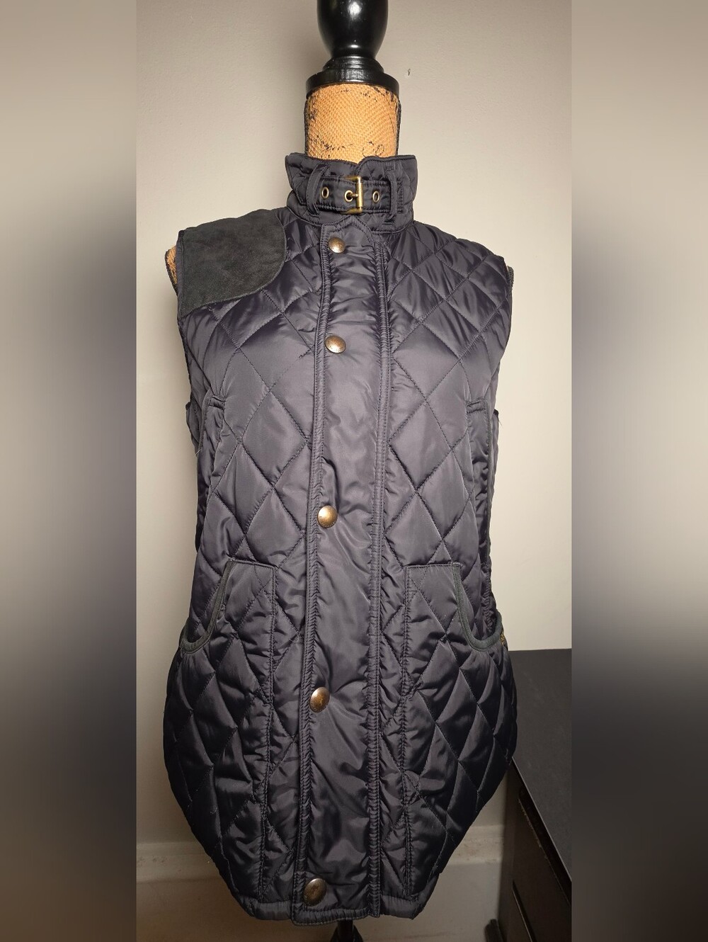 Polo by Ralph Lauren Black Quilted Sleeveless Vest with Brass Buttons